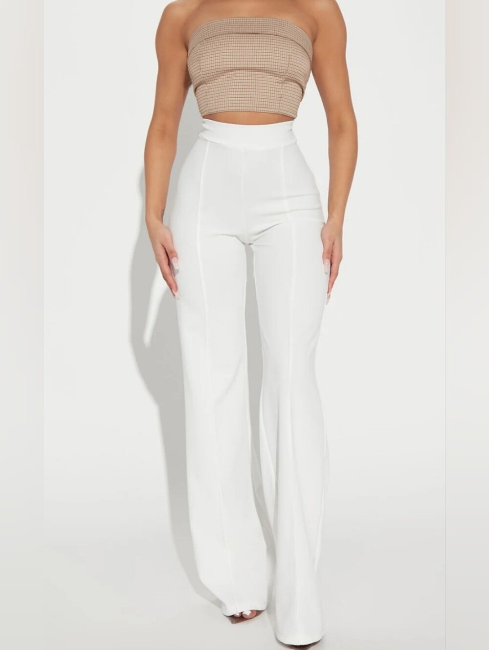 New Fashion Nova White High Waist Wide Leg Victoria Dress Pants M